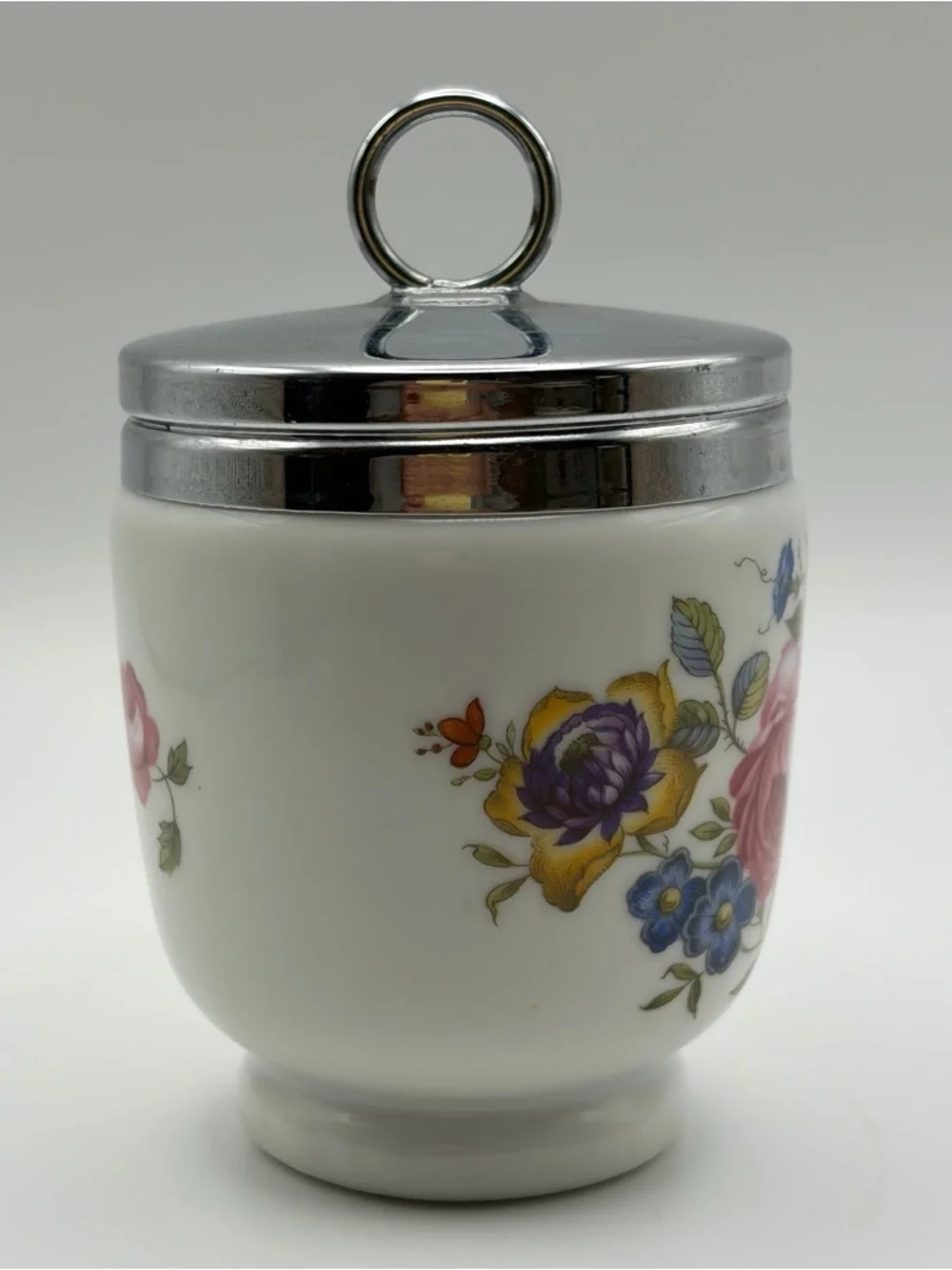 Royal Worcester Porcelain Egg Coddler 4” Bournemouth Rose Cottagecore Floral